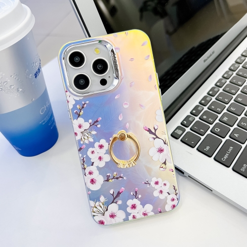 

For iPhone 14 Pro Max Electroplating Laser Flower Ring Holder TPU Phone Case(Plum Blossom AH18)