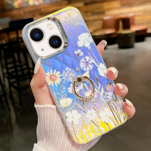 

For iPhone 13 Electroplating Laser Flower Ring Holder TPU Phone Case(Chrysanthemum AH5)