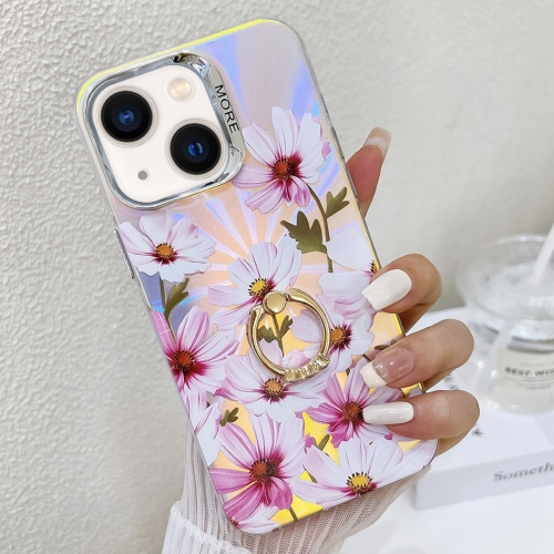 

For iPhone 13 Electroplating Laser Flower Ring Holder TPU Phone Case(Cosmos Flower AH7)