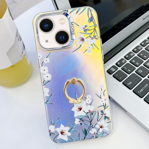 

For iPhone 13 Electroplating Laser Flower Ring Holder TPU Phone Case(Morning Glory AH16)