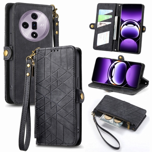 

For OPPO Find X7 Geometric Zipper Wallet Side Buckle Leather Phone Case(Black)