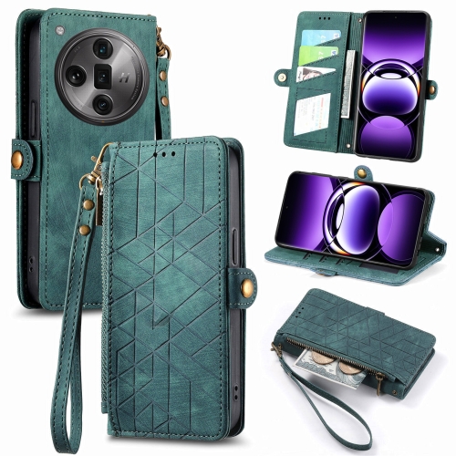 

For OPPO Find X7 Ultra Geometric Zipper Wallet Side Buckle Leather Phone Case(Green)