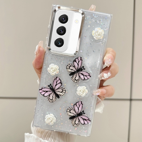 

For Samsung Galaxy S22 5G Three-dimensional Butterfly Glitter TPU Phone Case(Pink)