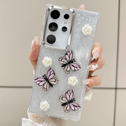 

For Samsung Galaxy S22 Ultra 5G Three-dimensional Butterfly Glitter TPU Phone Case(Pink)