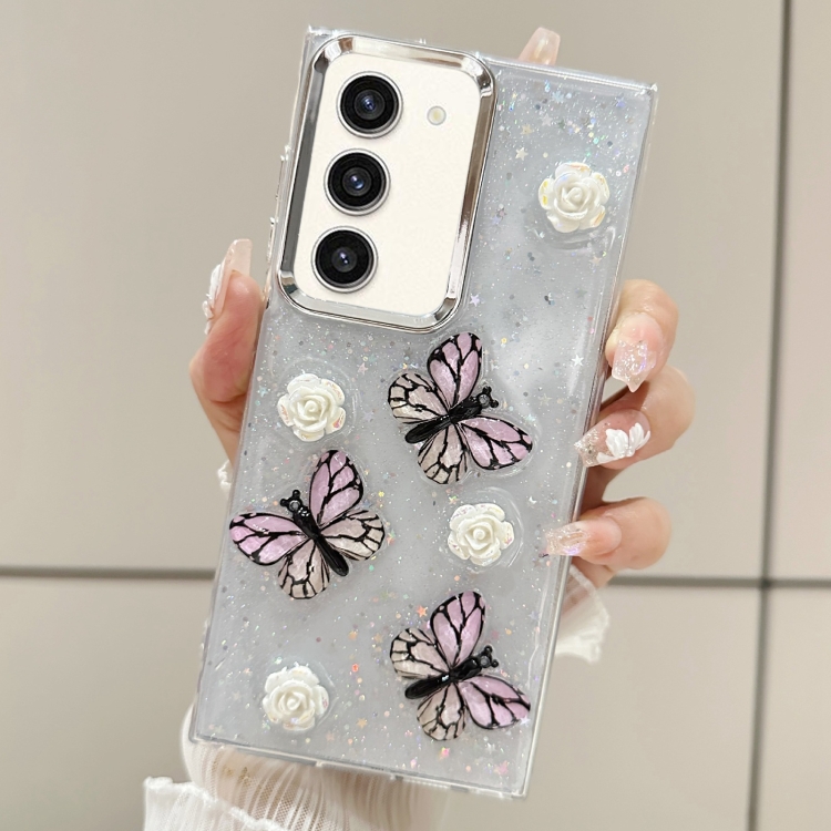 

For Samsung Galaxy S23 5G Three-dimensional Butterfly Glitter TPU Phone Case(Pink)