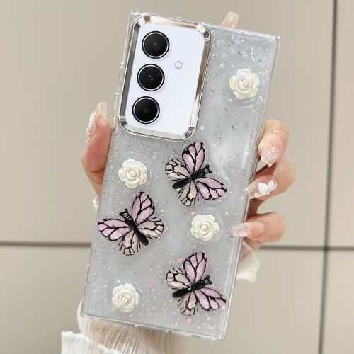 

For Samsung Galaxy S24 5G Three-dimensional Butterfly Glitter TPU Phone Case(Pink)