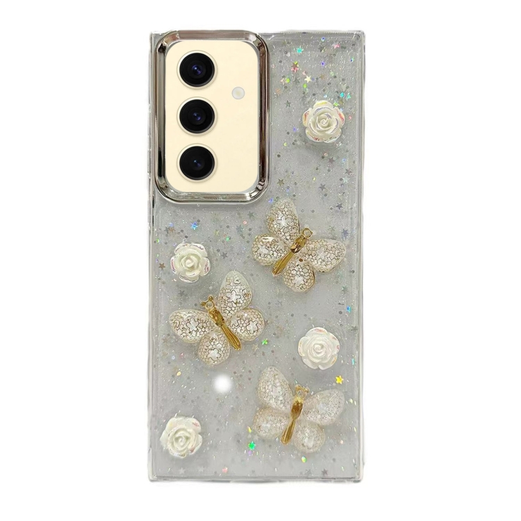 

For Samsung Galaxy S24 FE 5G Three-dimensional Butterfly Glitter TPU Phone Case(Gold)