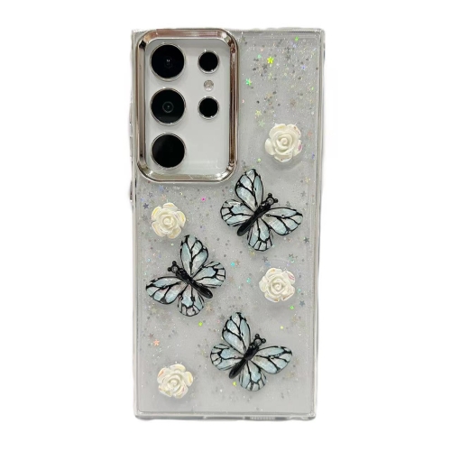 For Samsung Galaxy S25 Ultra 5G Three-dimensional Butterfly Glitter TPU  Phone Case(Blue)