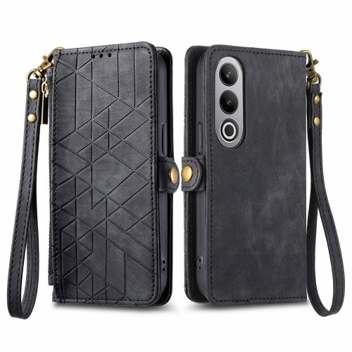 

For OnePlus Nord CE 4 Geometric Zipper Wallet Side Buckle Leather Phone Case(Black)