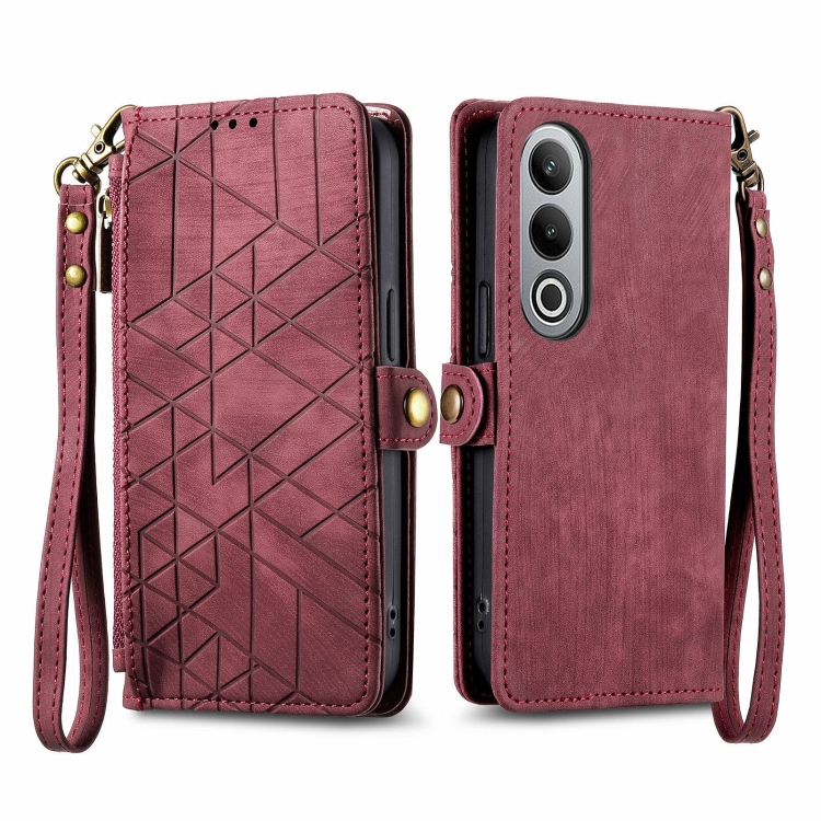 

For OnePlus Nord CE 4 Geometric Zipper Wallet Side Buckle Leather Phone Case(Red)