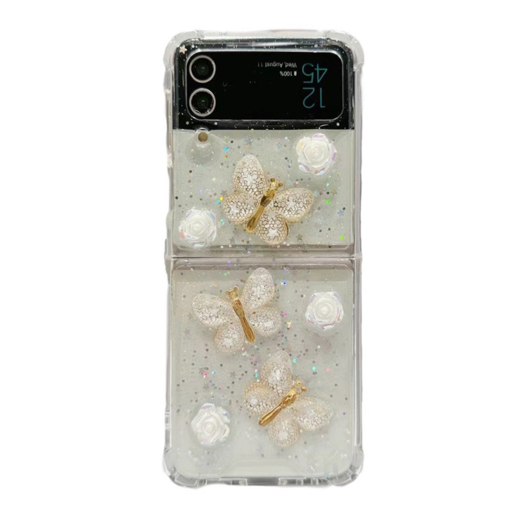 

For Samsung Galaxy Z Flip3 Three-dimensional Butterfly Glitter TPU Phone Case(Gold)
