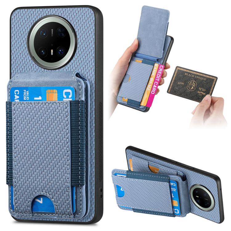 

For Huawei Mate 70 Pro+ Carbon Fiber Vertical Flip Wallet Stand Phone Case(Blue)
