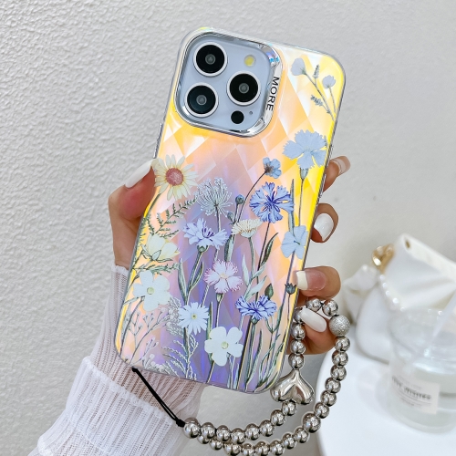 

For iPhone 15 Pro Max Electroplating Laser Flower Phone Case with Wrist Strap(Chrysanthemum AH5)