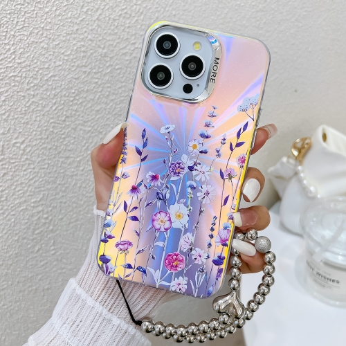 

For iPhone 14 Pro Max Electroplating Laser Flower Phone Case with Wrist Strap(Flower AH1)