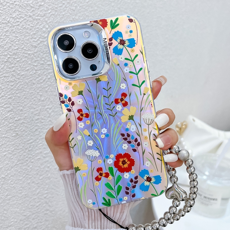 

For iPhone 13 Pro Electroplating Laser Flower Phone Case with Wrist Strap(Flower AH6)