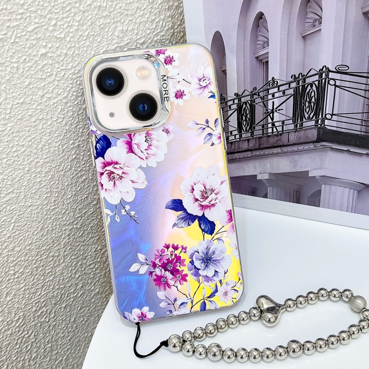 

For iPhone 13 Electroplating Laser Flower Phone Case with Wrist Strap(Peony AH11)