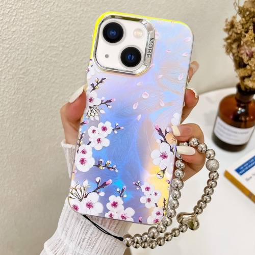 

For iPhone 13 Electroplating Laser Flower Phone Case with Wrist Strap(Plum Blossom AH18)