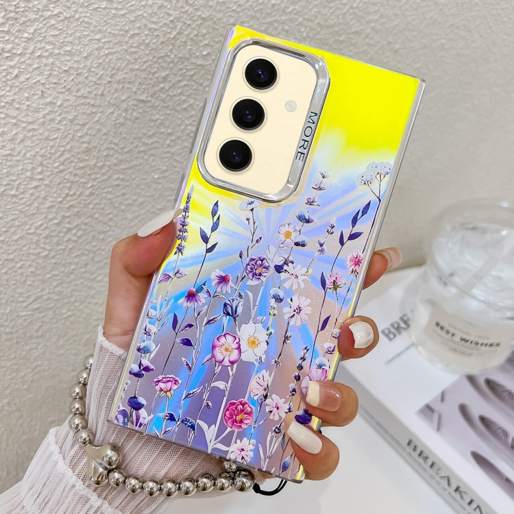 

For Samsung Galaxy S24+ 5G Electroplating Laser Flower Phone Case with Wrist Strap(Flower AH1)