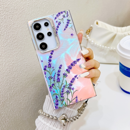 

For Samsung Galaxy S23 Ultra 5G Electroplating Laser Flower Phone Case with Wrist Strap(Lavender AH14)