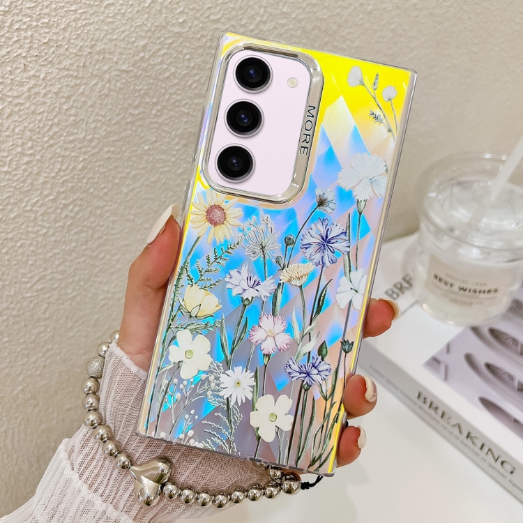 

For Samsung Galaxy S23+ 5G Electroplating Laser Flower Phone Case with Wrist Strap(Chrysanthemum AH5)