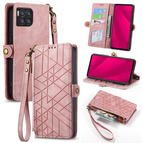 

For T-Mobile REVVL 7 Pro 5G Geometric Zipper Wallet Side Buckle Leather Phone Case(Pink)