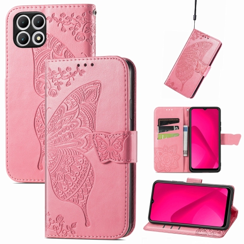 For T-Mobile T Phone 2 5G Butterfly Love Flower Embossed Leather Phone Case(Pink) leather accent backrest chair modern nordic light luxury dining chair leisure mobile restaurant cadeira de escritorio furniture