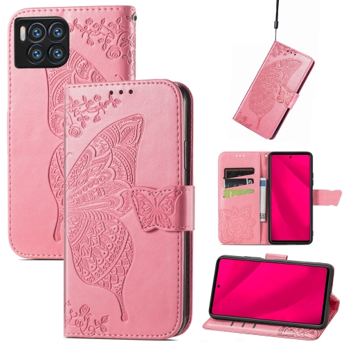 

For T-Mobile REVVL 7 Pro 5G Butterfly Love Flower Embossed Leather Phone Case(Pink)