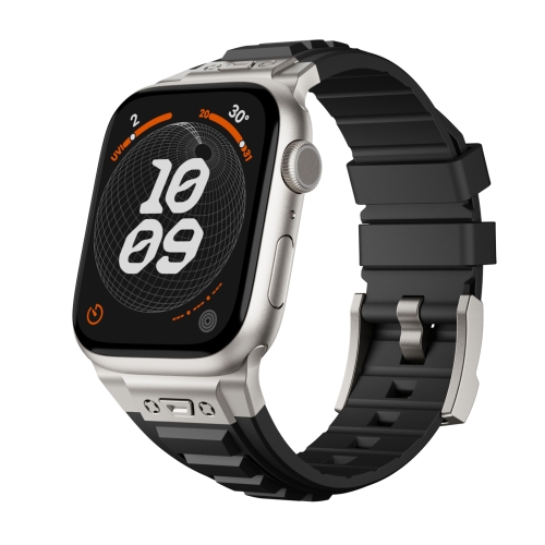 

For Apple Watch SE 2023 44mm Metal Connector Silicone Watch Band(Black+Titanium Color Buckle)