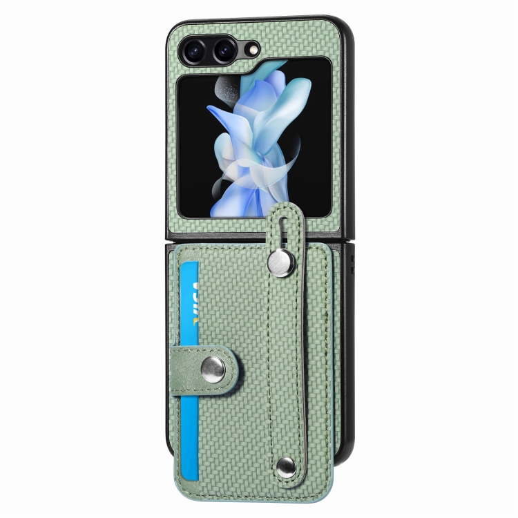 

For Samsung Galaxy Z Flip6 Wristband Kickstand Card Wallet Back Cover Phone Case(Green)