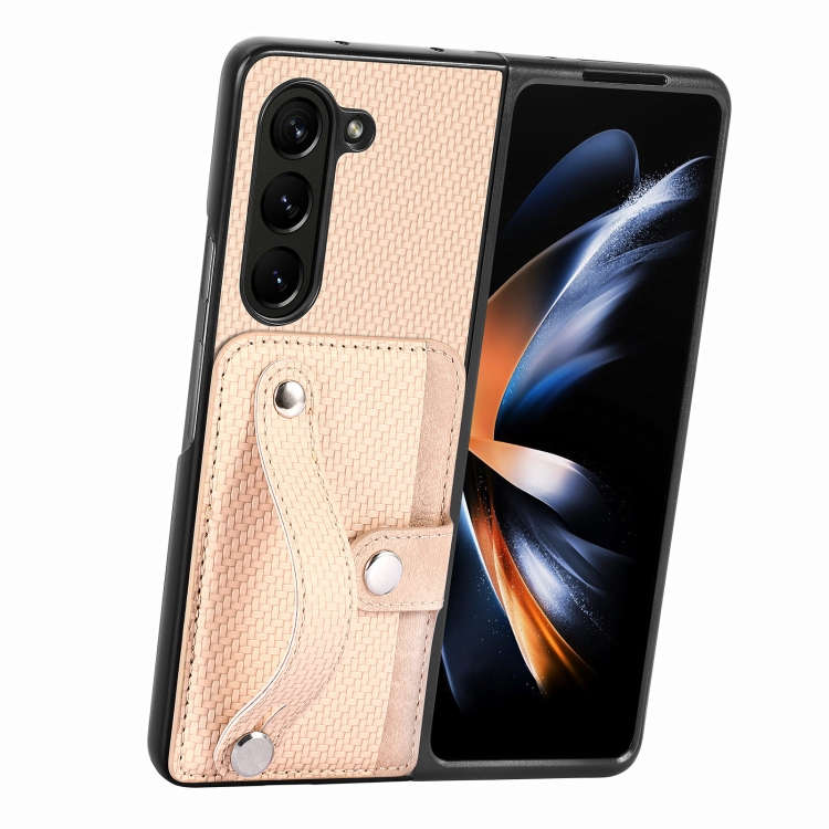 

For Samsung Galaxy Z Fold6 Wristband Kickstand Card Wallet Back Cover Phone Case(Khaki)