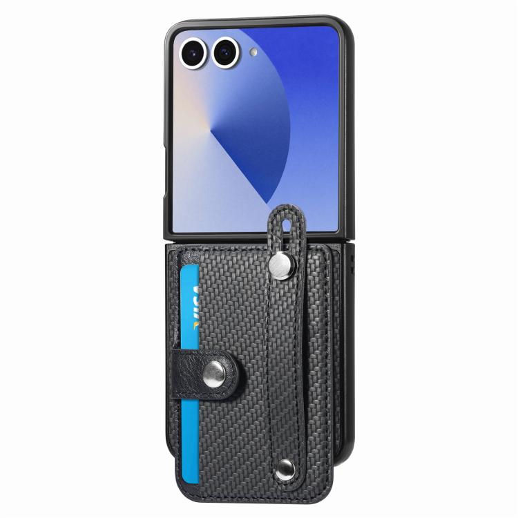 

For Samsung Galaxy Z Flip7 5G Wristband Kickstand Card Wallet Back Cover Phone Case(Black)