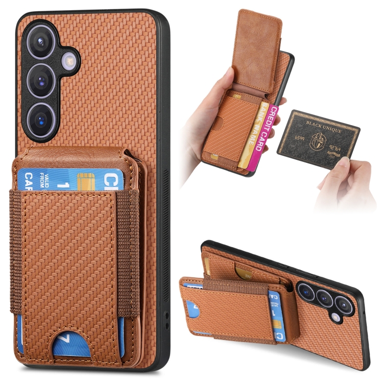 

For Samsung Galaxy S24+ 5G Carbon Fiber Vertical Flip Wallet Stand Phone Case(Brown)
