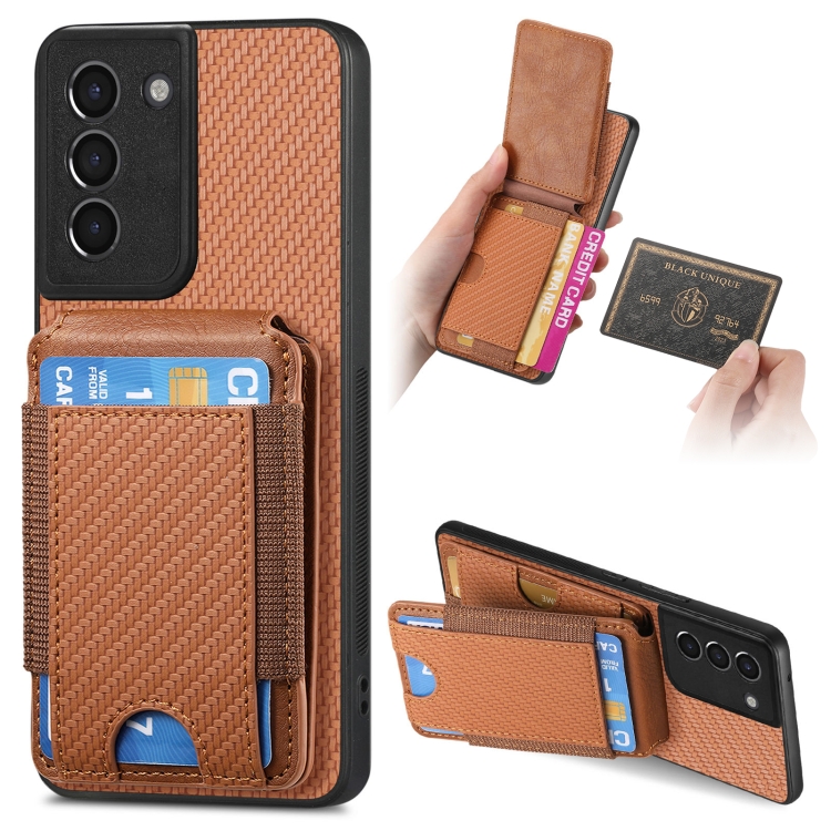 

For Samsung Galaxy S22+ 5G Carbon Fiber Vertical Flip Wallet Stand Phone Case(Brown)