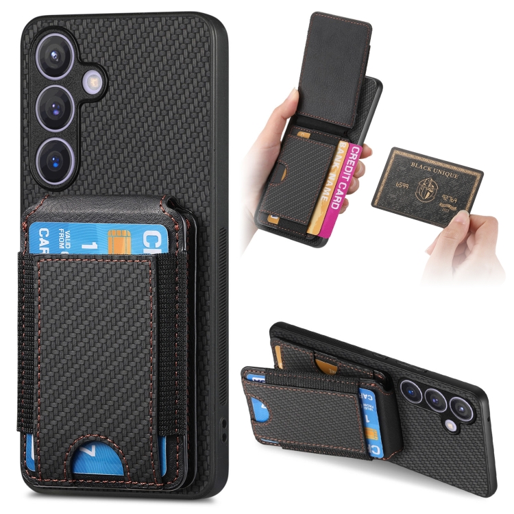 

For Samsung Galaxy S22 5G Carbon Fiber Vertical Flip Wallet Stand Phone Case(Black)