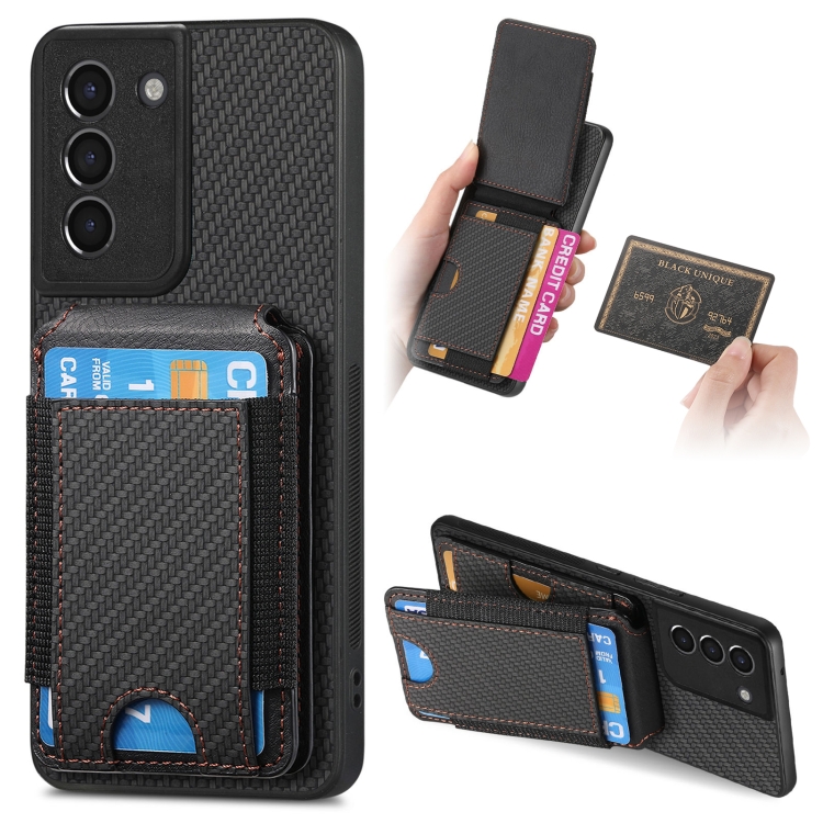 

For Samsung Galaxy S21+ 5G Carbon Fiber Vertical Flip Wallet Stand Phone Case(Black)