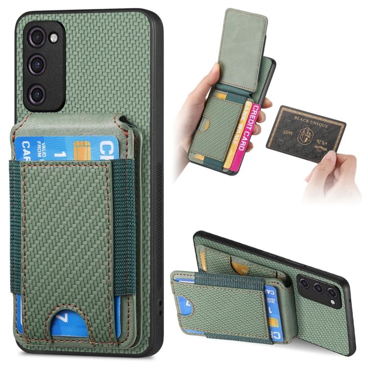 

For Samsung Galaxy S20 FE Carbon Fiber Vertical Flip Wallet Stand Phone Case(Green)