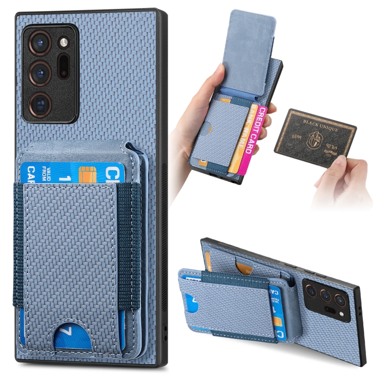 

For Samsung Galaxy Note20 Ultra Carbon Fiber Vertical Flip Wallet Stand Phone Case(Blue)