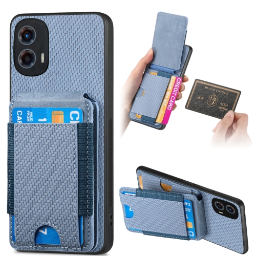 

For Motorola Moto G 5G 2024 4G Carbon Fiber Vertical Flip Wallet Stand Phone Case(Blue)