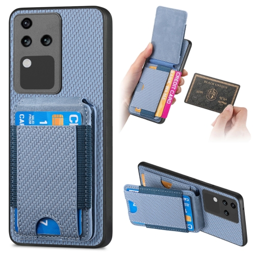 

For vivo S18 Pro Carbon Fiber Vertical Flip Wallet Stand Phone Case(Blue)