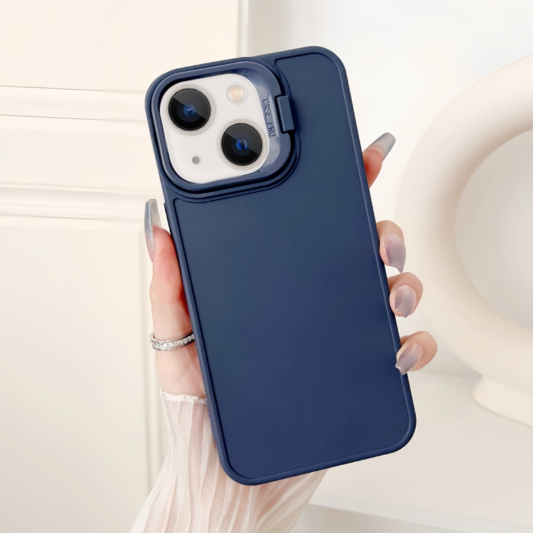 

For iPhone 14 Plus Lens Frame Holder Shockproof Phone Case(Blue)