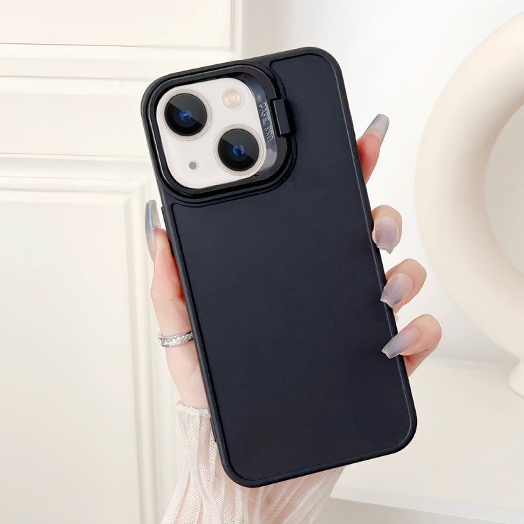 

For iPhone 14 Lens Frame Holder Shockproof Phone Case(Black)