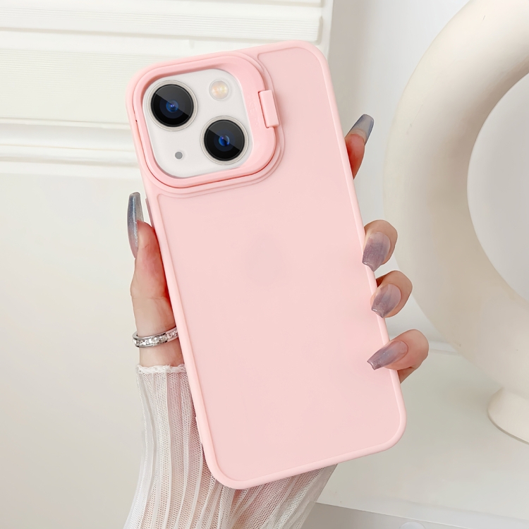

For iPhone 13 Lens Frame Holder Shockproof Phone Case(Pink)