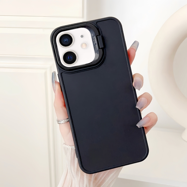 

For iPhone 12 Lens Frame Holder Shockproof Phone Case(Black)
