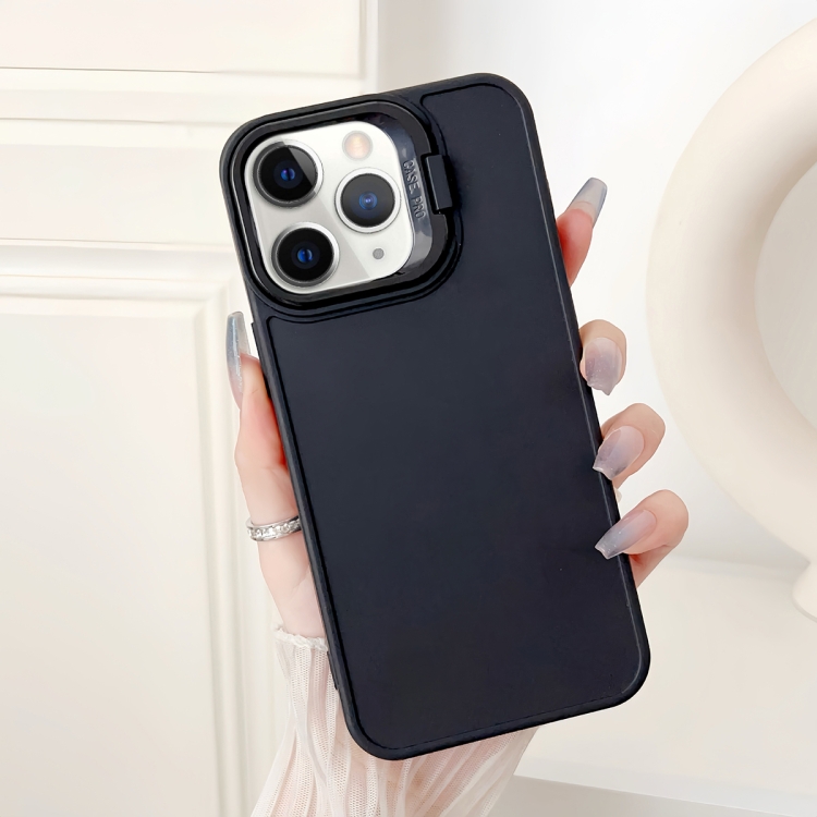 

For iPhone 11 Pro Max Lens Frame Holder Shockproof Phone Case(Black)