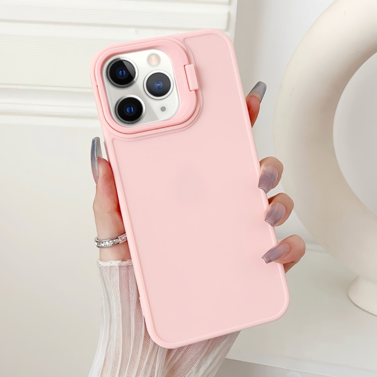 

For iPhone 11 Pro Max Lens Frame Holder Shockproof Phone Case(Pink)