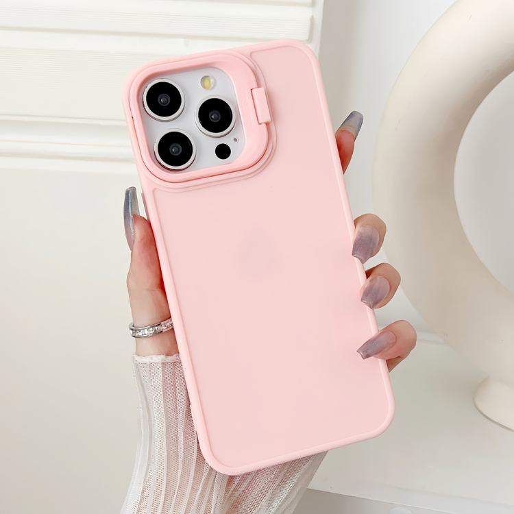 

For iPhone 16 Pro Lens Frame Holder Shockproof Phone Case(Pink)