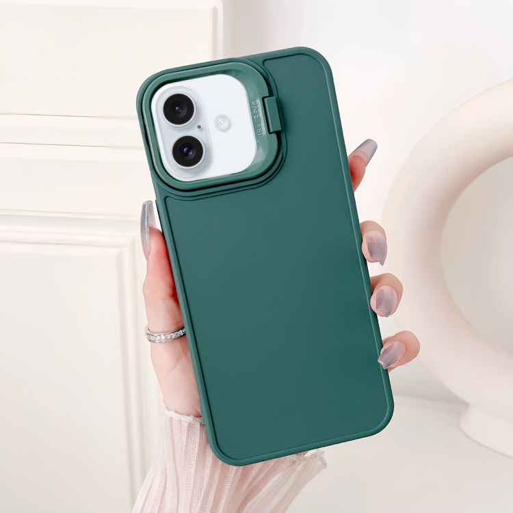 

For iPhone 16 Plus Lens Frame Holder Shockproof Phone Case(Green)
