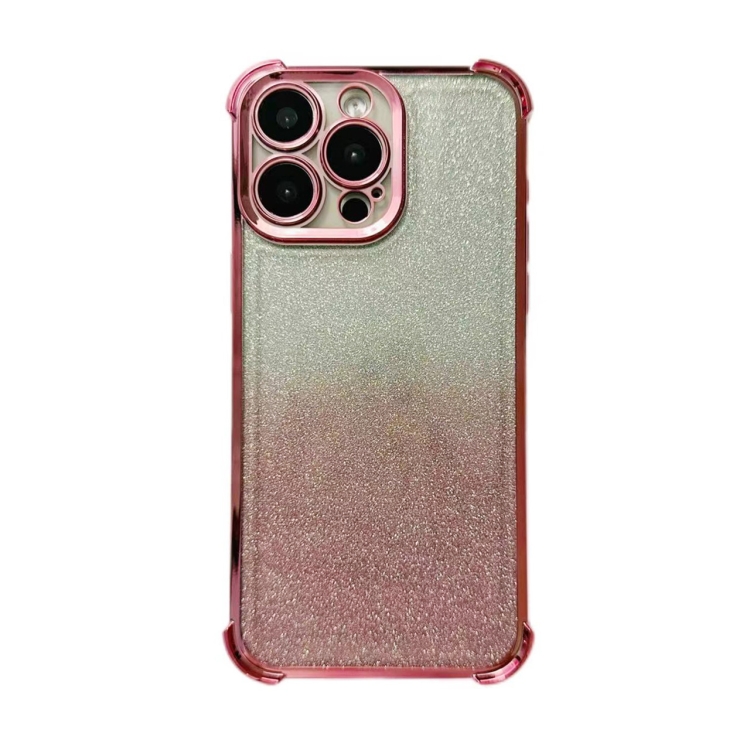 

For iPhone 15 Pro Max Electrpolated Glitter Four-corner Shockproof Space TPU Phone Case(Gradient Pink)