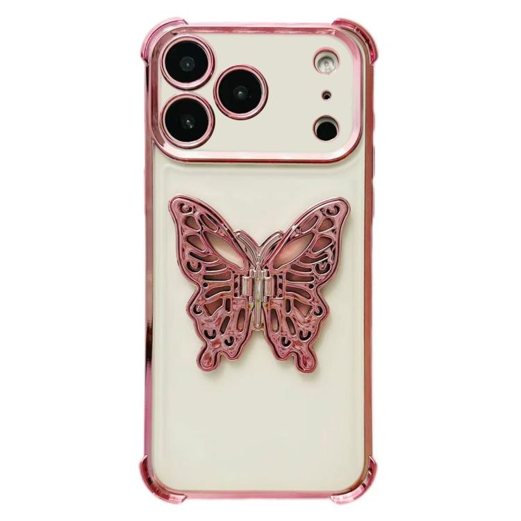 

For iPhone 17 Pro Max Electrpolated 3D Butterfly Holder TPU Phone Case(Pink)