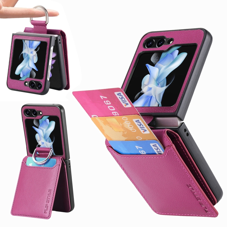 

For Samsung Galaxy Z Flip6 Litchi Texture Leather Ring Wallet Phone Case(Purple)